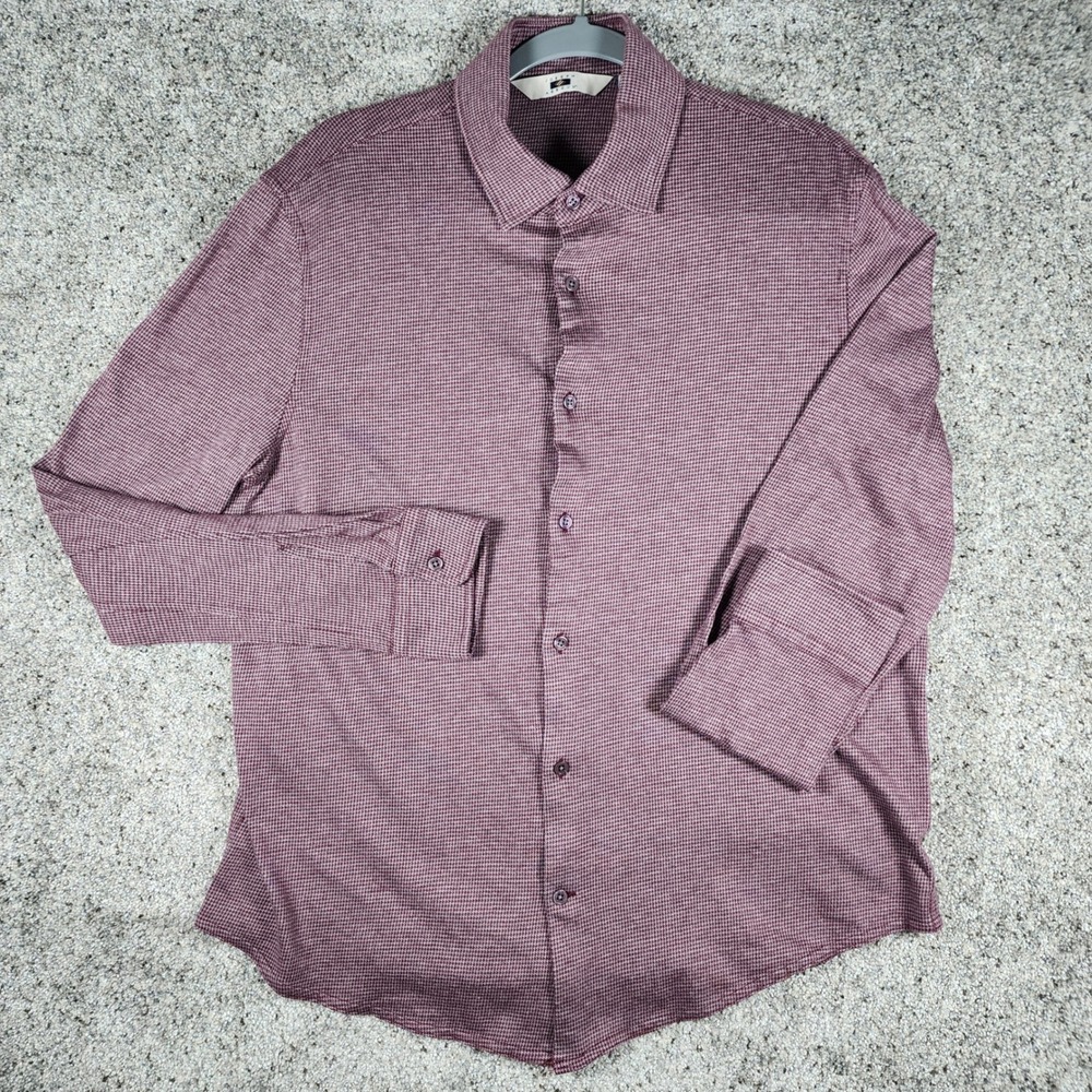 Joseph Abboud Button Down Mens Large Houndstooth Cotton Modal Maroon Excellent